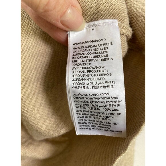 Calvin Klein Extra Fine Merino Wool Sweater Beige V-Neck Men’s L - Picture 3 of 8